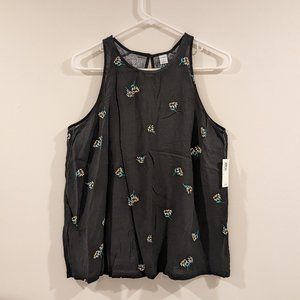 NWT Old Navy Black Floral Tank Top, Size Medium